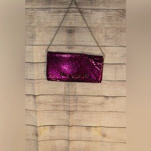 Pink and black cheetah print hand clutch chain strap, Betsy Johnson purse